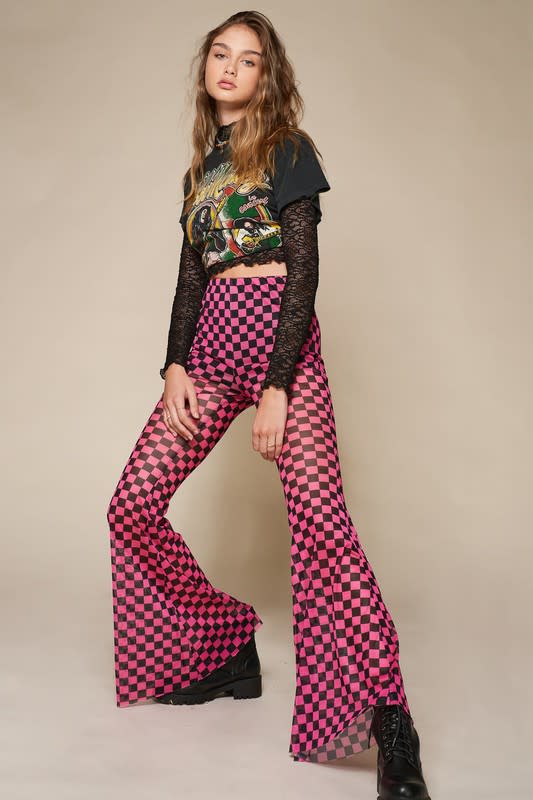 Mesh Checkered Pants Pink