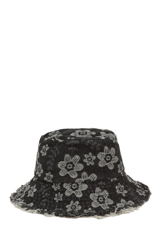 Denim Flower Bucket Hat