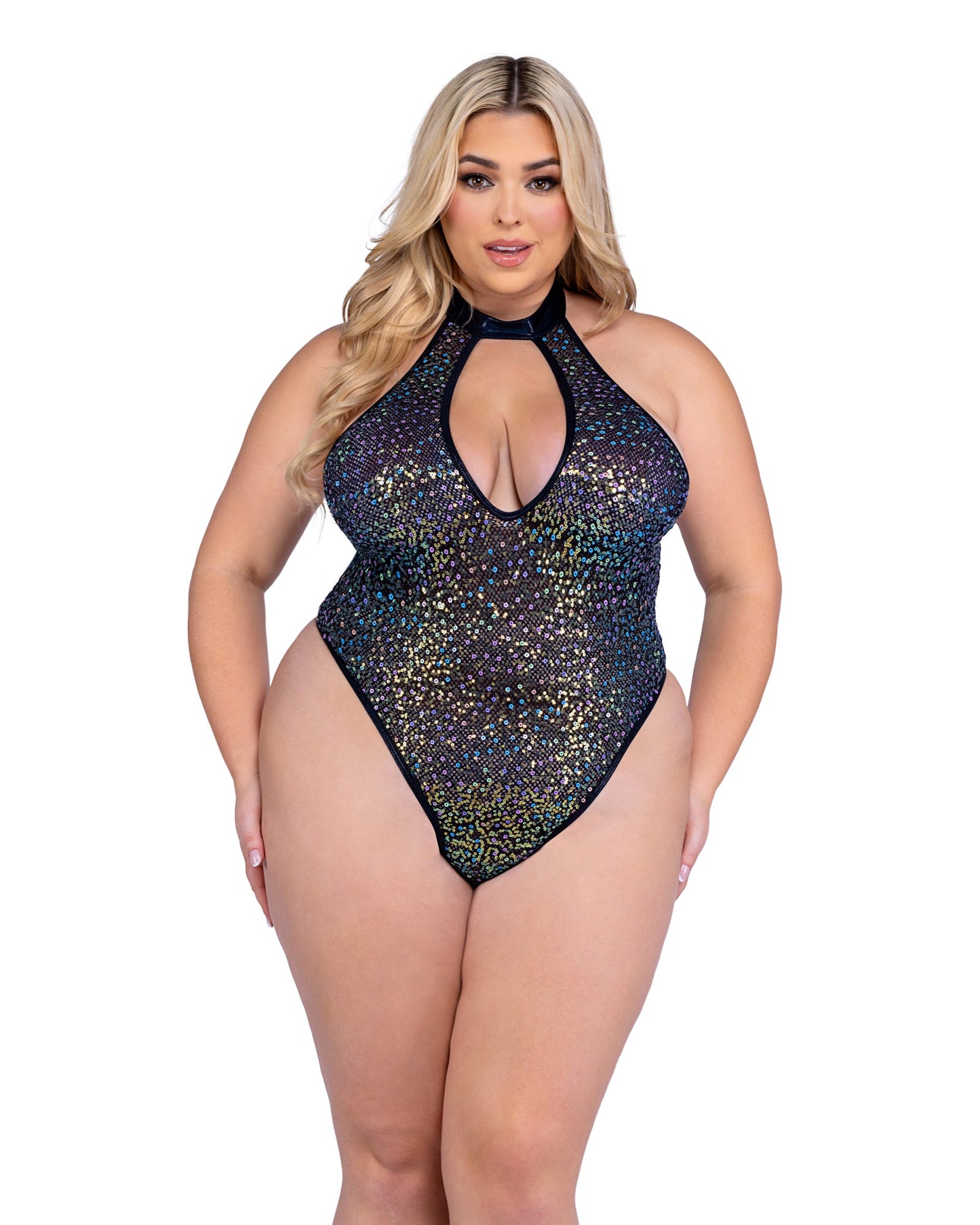 6431 - Sequin Fishnet Keyhole Romper