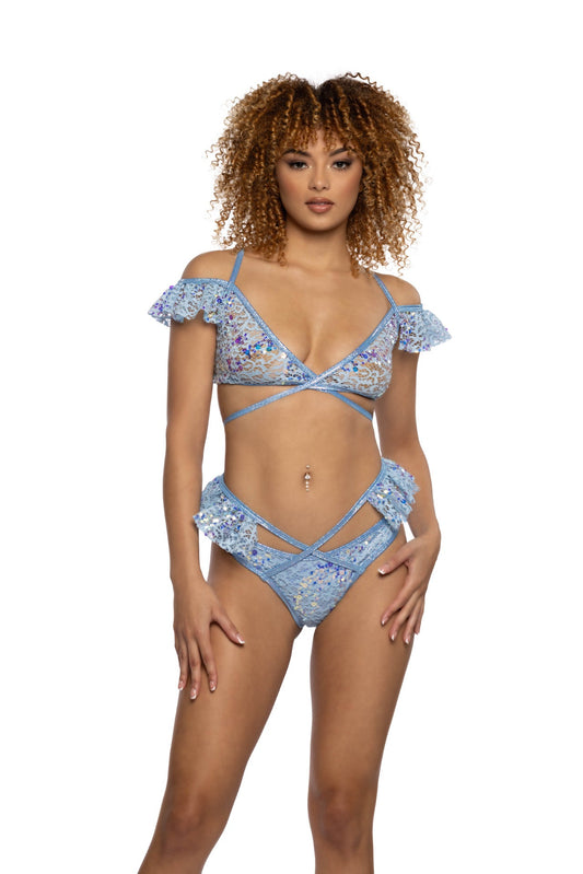 Sequin Lace Ruffle Wrap Bottom