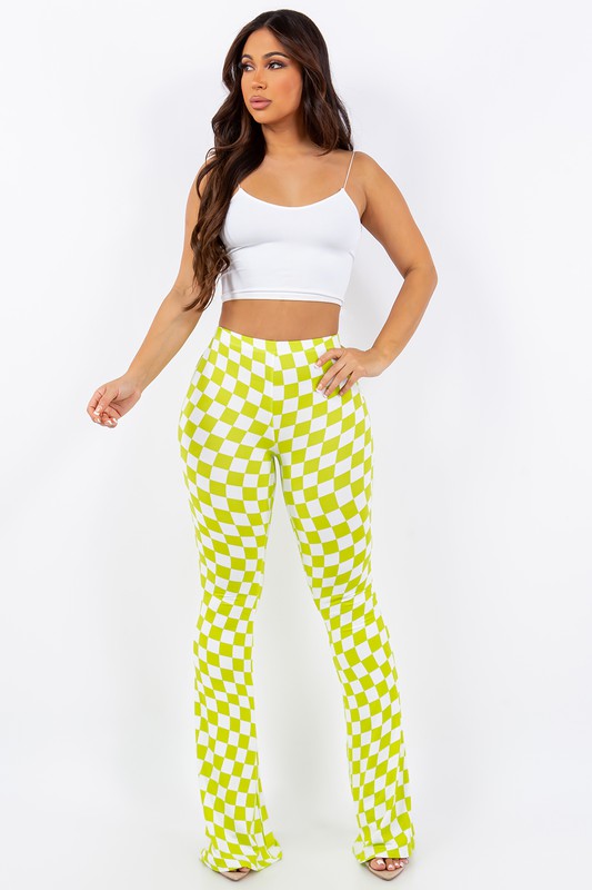 Green Checkered Flare Pants