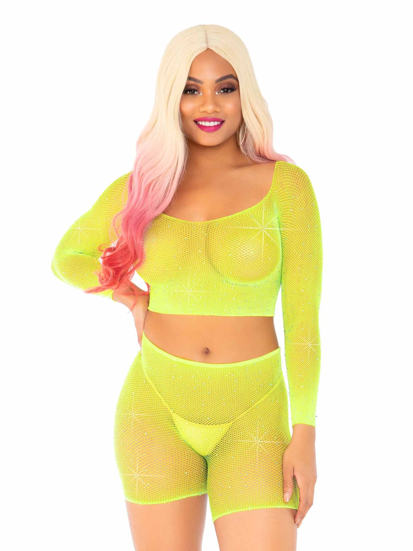 Stoned Fishnet 2PC Set N Yellow