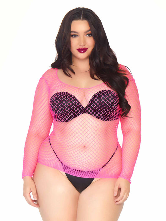 Plus Size Longsleeve Fishnet Top N Pink