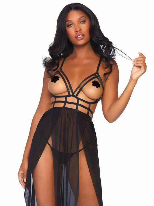 2PC Cage Strap Open Maxi Dress