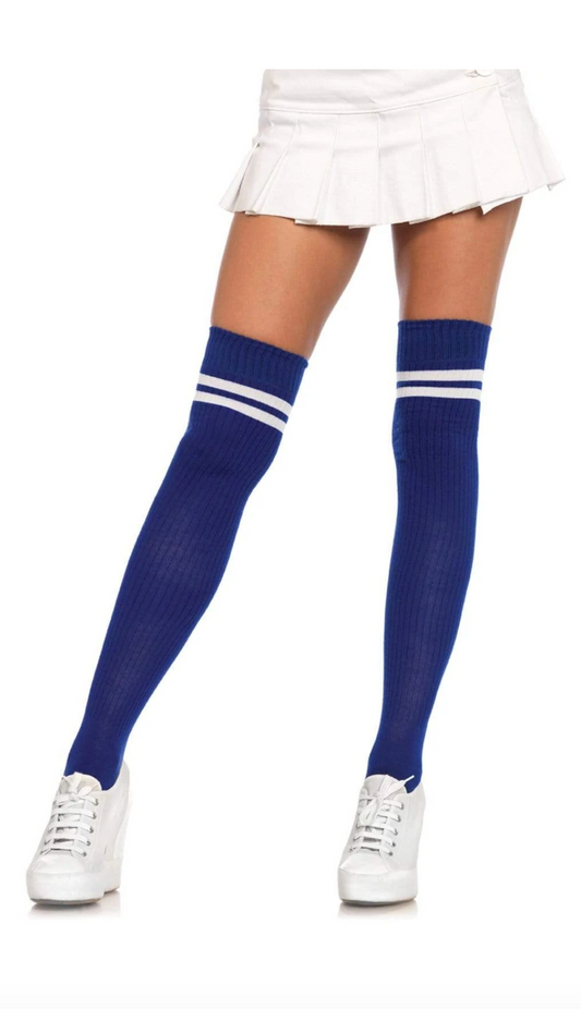 2 Stripes Thigh High Socks Royal Blue