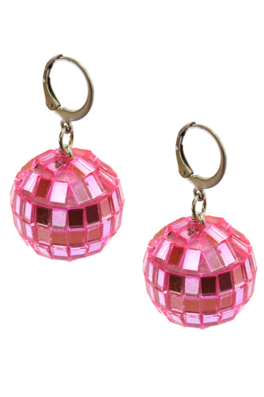 Pink Disco Ball Clip Earrings