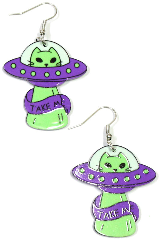 Take Me Cat UFO Earrings