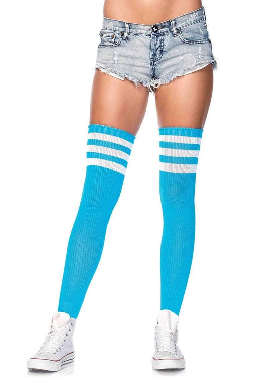 3 Stripes Thigh High Socks Neon Blue